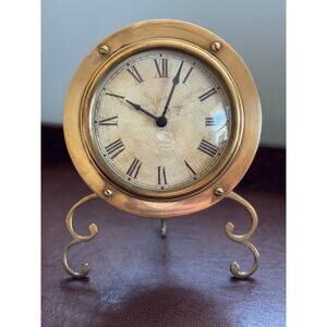 Solid Brass Porthole Desk Clock Nautical Revival Decor | Maritime Coastal Clock